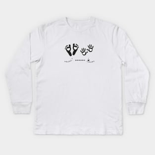 Twin baby girl and boy hand and foot print black and white Kids Long Sleeve T-Shirt